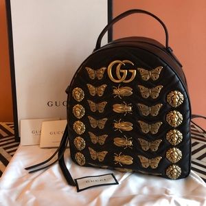 Gucci Marmont Animal Stud Black Leather Backpack